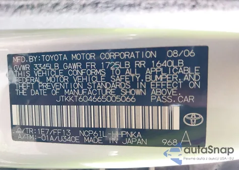 2006 Scion Xa из США, поврежденный, VIN JTKKT604665005066